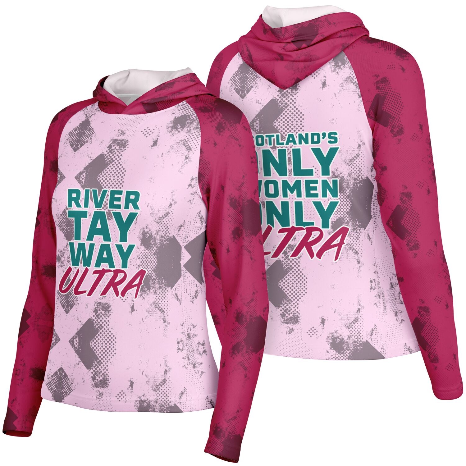 River Tay Way - Women's Long Sleeve Hooded Performance Shirt - Pink & Burgundy