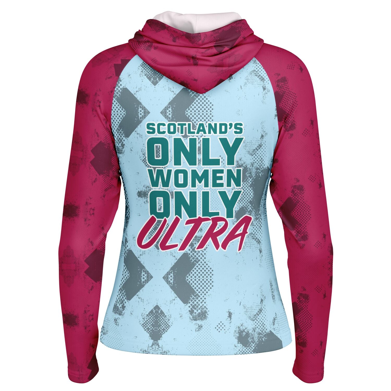 River Tay Way - Women's Long Sleeve Hooded Performance Shirt - Blue & Burgundy