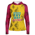 River Tay Way - Women's Long Sleeve Hooded Performance Shirt - Yellow & Burgundy