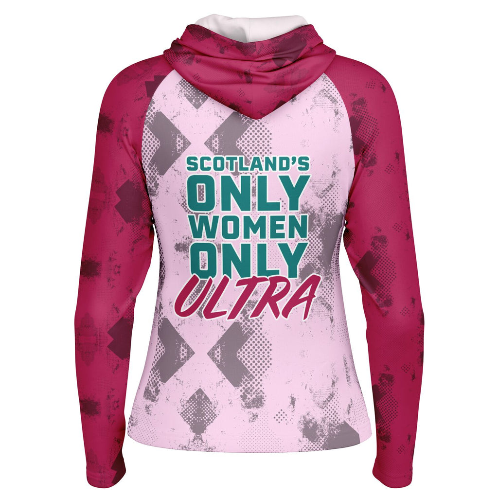 River Tay Way - Women's Long Sleeve Hooded Performance Shirt - Pink & Burgundy