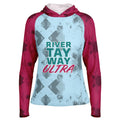 River Tay Way - Women's Long Sleeve Hooded Performance Shirt - Blue & Burgundy